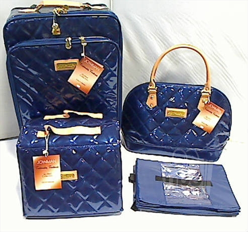 4 Piece Joy And Iman 294734 Vr7 Quilted Patent Leather Luggage Set