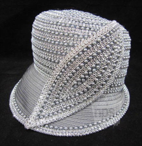 Whittall & Shon Jeweled Rhinestone Beaded Evening Dress Church Hat 22.5
